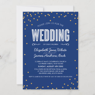 Invitation d'or mignon MARIAGE confetti bleu foncé