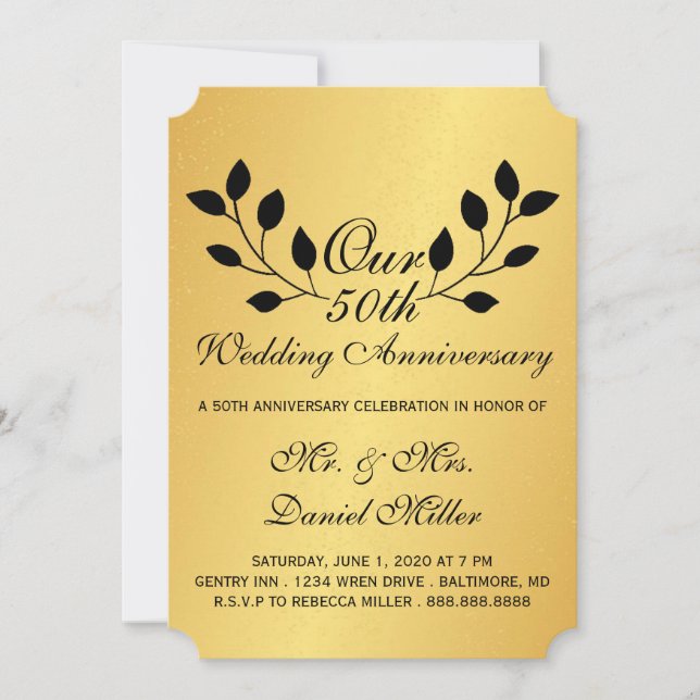 Invitation d'or pour les 50 ans de mariage (Devant)