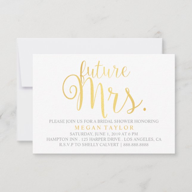 Invitation - Doré Script future Mme Fête des marié (Devant)