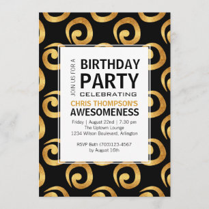 Invitation Doré sur Black Modern Anniversaire Party