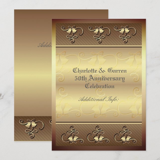 Invitation dorée avec monogramme pour 50e annivers (Devant / Derrière)