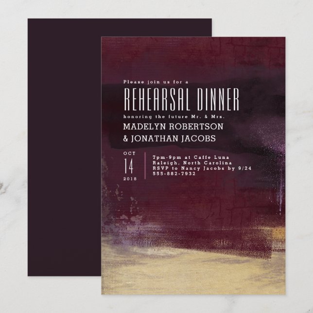 Invitation dorée de dîner de répétition de brosse (Devant / Derrière)