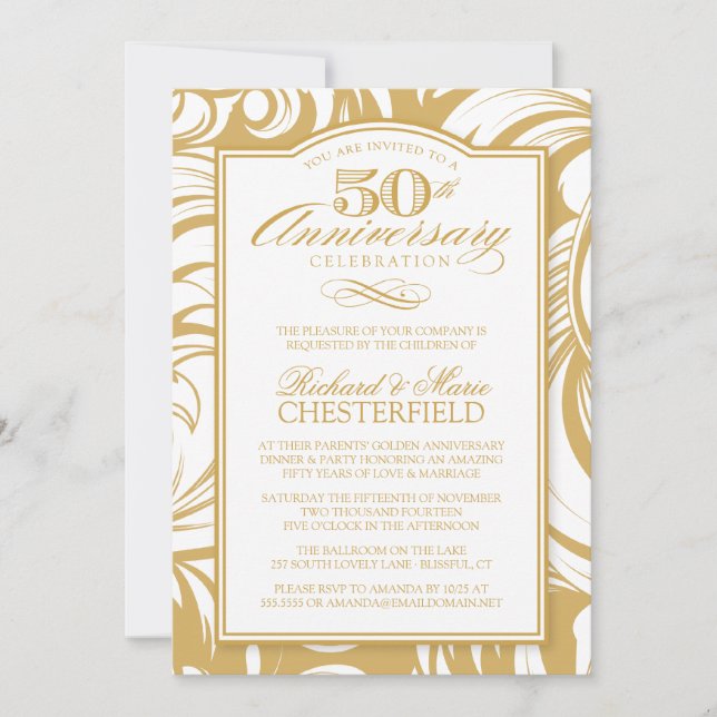 Invitation dorée de fête pour le 50e anniversaire (Devant)