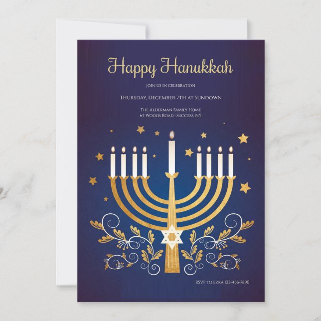 Invitation dorée de Hanukkah (Devant)