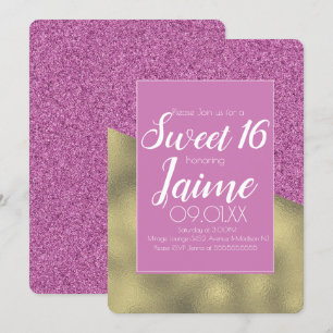 Invitation dorée et pailletée Sweet Sixteen Rainbo