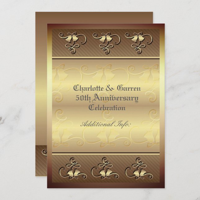 Invitation dorée personnalisée pour 50e anniversai (Devant / Derrière)