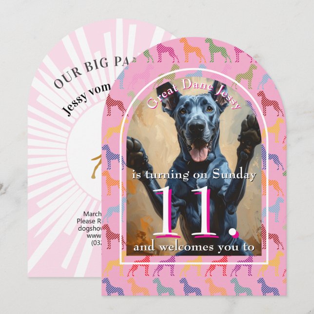 Invitation dorée pour grande fête canine noire (Devant / Derrière)