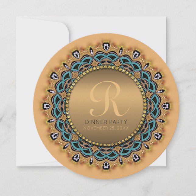 Invitation dorée pour une soirée dinner marocaine  (Devant)