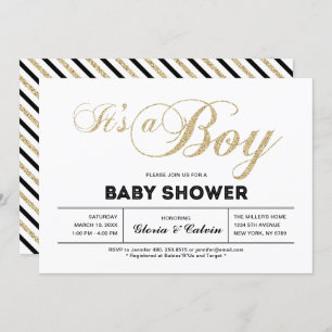 Invitation Dorée   Typographie moderne C'est un Baby shower g