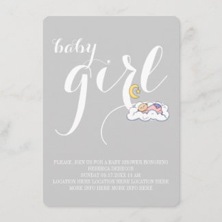 Invitation Dormir bébé fille douche élégant texte minimal