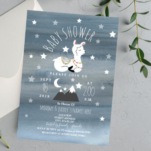 Invitation Dormir Llama Baby Mountains Etoiles Baby shower