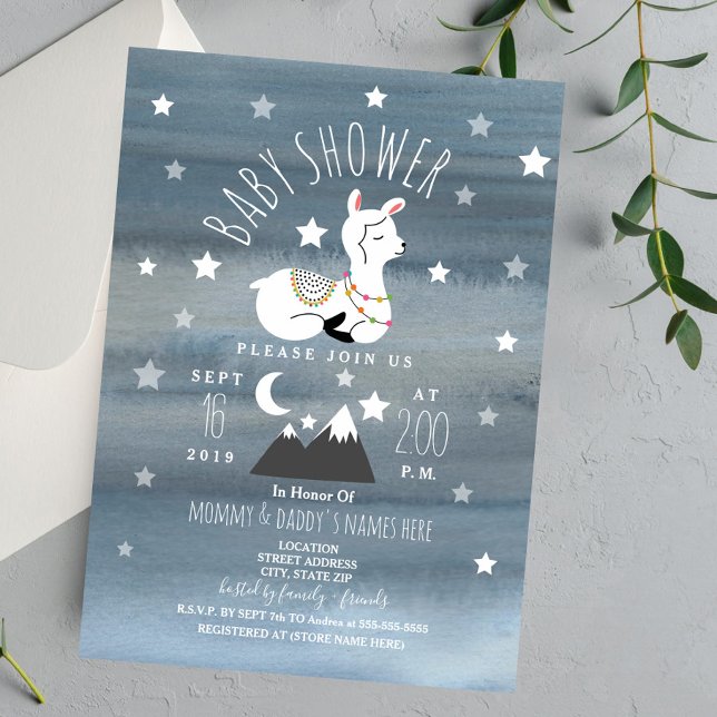 Invitation Dormir Llama Baby Mountains Etoiles Baby shower (Créateur téléchargé)