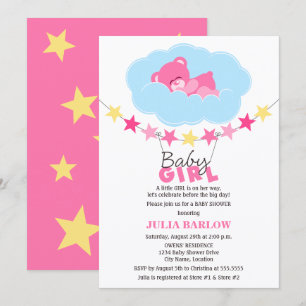 Invitation Dormir rose fille ours en peluche dans le Baby sho