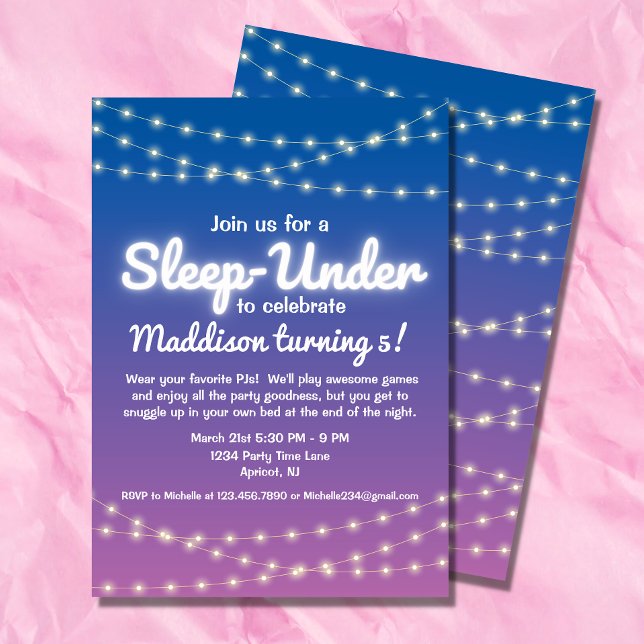 Invitation Dormir Sous La Demi-Sommeil Au-Dessus Des Lumières (Celebrate your child's birthday with this string of light half sleep over theme. )