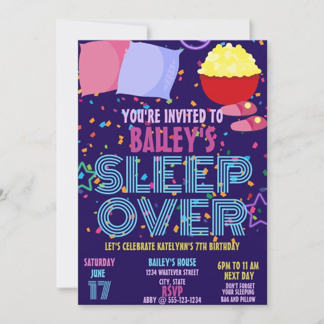 Invitation Dormir sur fête d'anniversaire Personnalisé (Devant)
