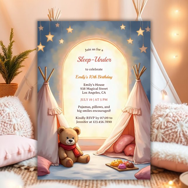 Invitation Dors Sous Le Pajama Pour Filles Anniversaire (Sleep-Under Birthday Invitation – Cozy Pajama Party Invite for Girls Watercolor Birthday Invite)