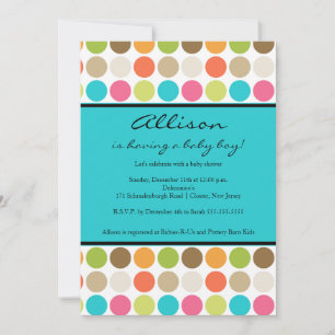 Invitation Dots AMUSANTS TURQUOISE Baby Girl or Boy Show