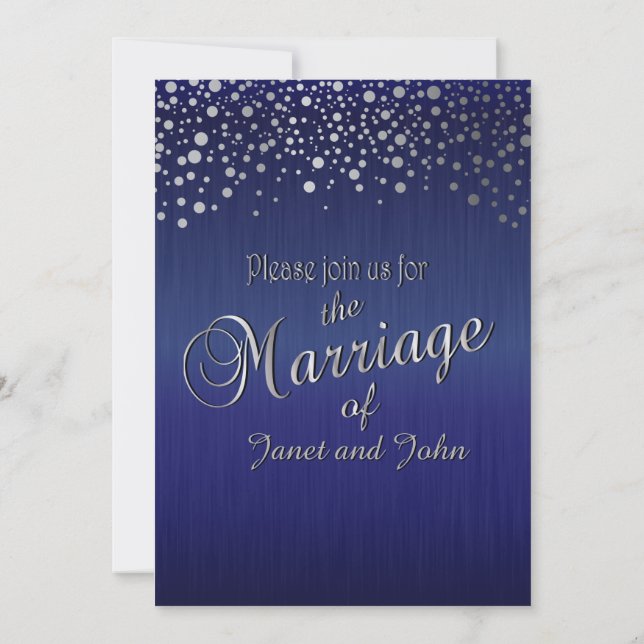 Invitation Dots Confetti D'Argent Élégants| Sapphire Blue (Dos)