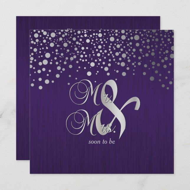 Invitation Dots Confetti Purple & Silver - Dîner de répétitio (Devant / Derrière)