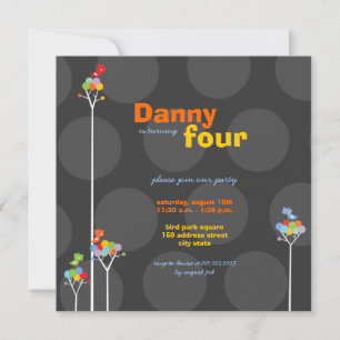 Invitation Dots de couleur blanche Oiseaux Arbres Enfants 4e