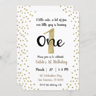 Invitation Dots Gold Confetti Numéro 1 UN 1er anniversaire