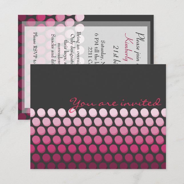 Invitation Dots Ombres Roses (Devant / Derrière)