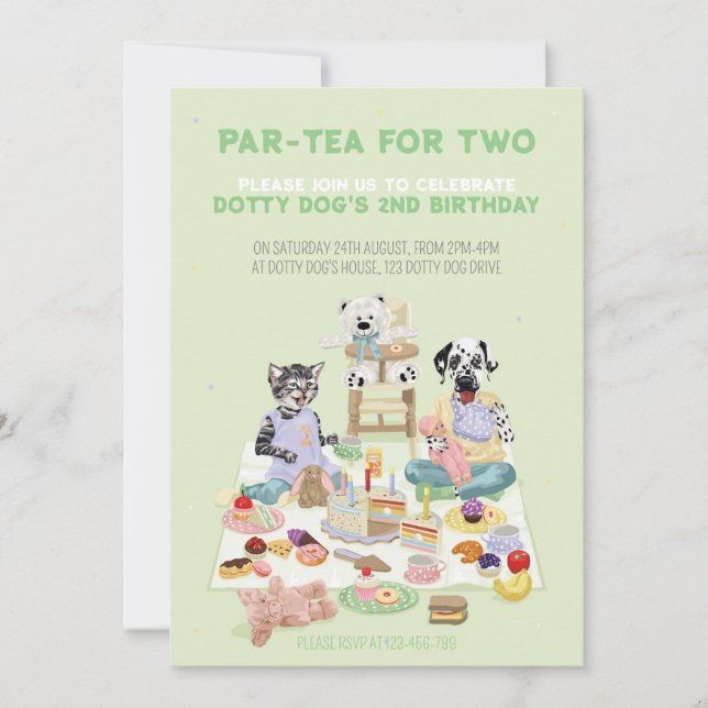 Invitation Dotty Dog Part tea pour deux 2e anniversaire (Devant)