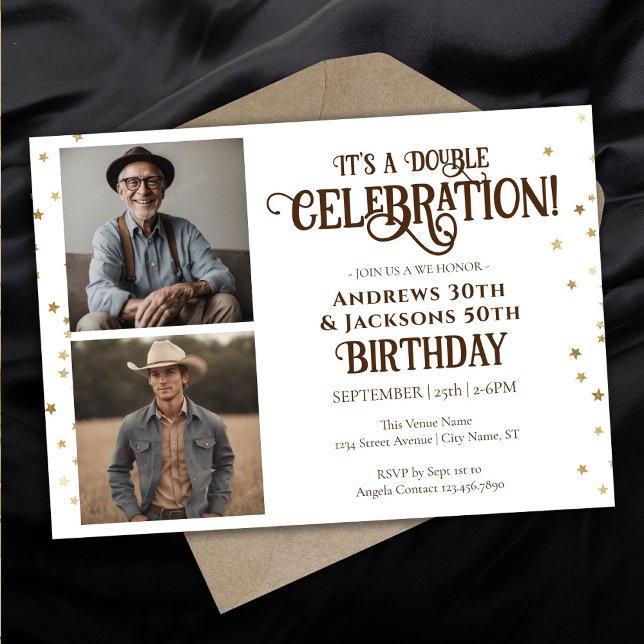 Invitation Double Anniversaire Fête Star Confetti Photo (Créateur téléchargé)