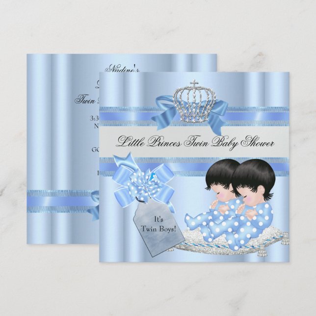 Invitation Double Baby Shower Garçons Couronne de Petit Princ (Devant / Derrière)