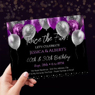 Invitation Double Ballons violet et argenté
