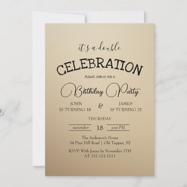 Invitation Double Beige Classique Anniversaire (Devant)