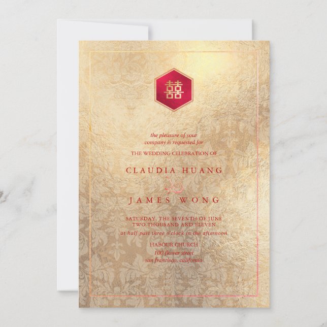 Invitation Double Bonheur Faux Rose Gold, do-it-yourself Arri (Dos)