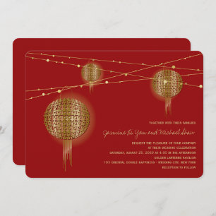 Invitation Double Bonheur Golden Lanterns Mariage chinois