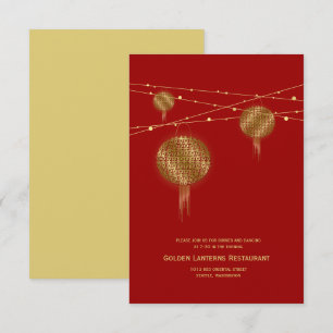 Invitation Double Bonheur Lanternes Chinoises Dorées Mariage