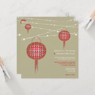 Invitation Double Bonheur Red Lanterns Chic Mariage chinois