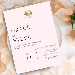 Invitation Double bonheur rose pâle Mariage chinois coréen