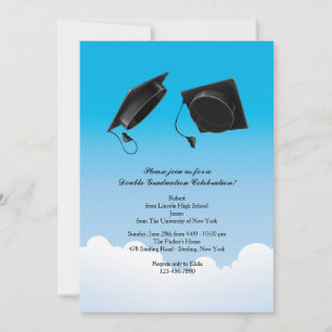 Invitation Double Casquette de graduation Jeu Vertical Noir