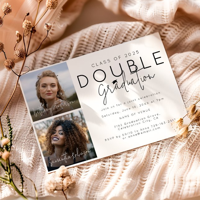 Invitation Double Célébration 2 Photo Remise de diplômes (Créateur téléchargé)