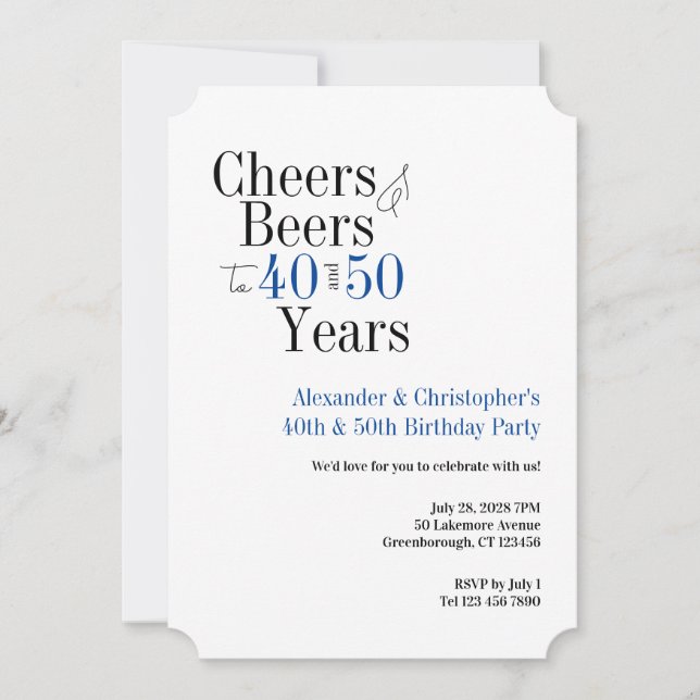 Invitation Double Célébration Cheers Bière Fête d'Anniversair (Devant)