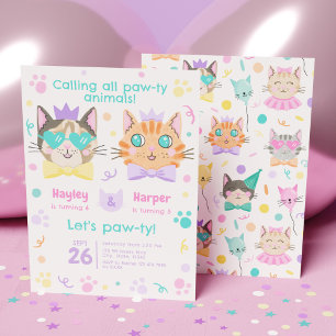 Invitation Double Celebration Cute Kitty Combiné Anniversaire