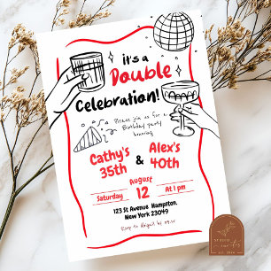 Invitation Double célébration de la main dessinée Anniversair