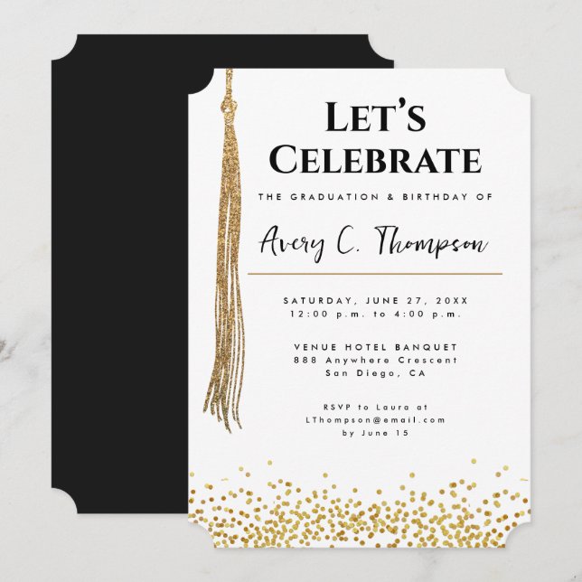 Invitation Double Célébration Diplôme & Fête d'Anniversaire (Devant / Derrière)