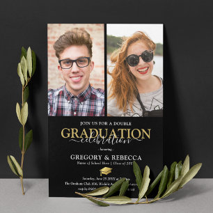 Invitation Double Célébration Graduation Party Graduate Photo