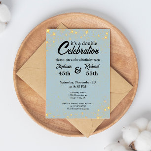 Invitation Double célébration Joyeux Anniversaire Or Bleu
