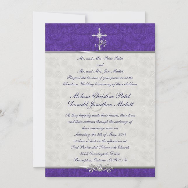 Invitation Double Cérémonie de Purple Damask (Devant)