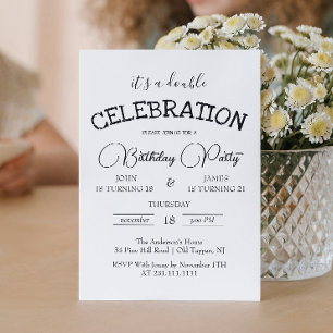Invitation Double classique noir et blanc fête d'anniversaire