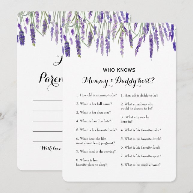 Invitation Double Côté 2 Baby showers Jeu - Conseil | Qui con (Devant / Derrière)