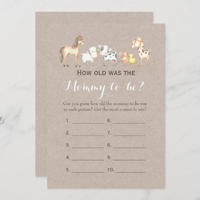 Invitation Double Côté - Jeux de 2 Baby showers - Quel âge |  (Devant / Derrière)