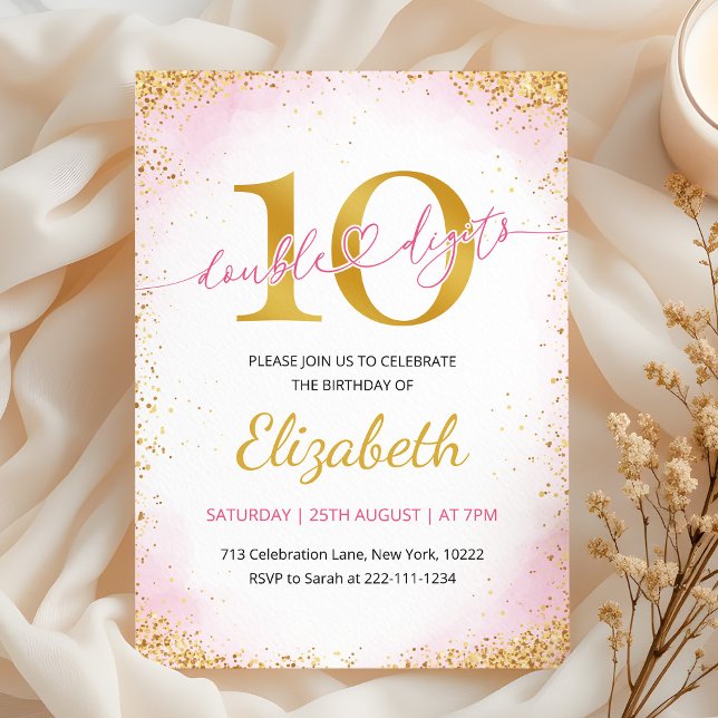 Invitation Double Digits Girl 10e Anniversaire  (Créateur téléchargé)