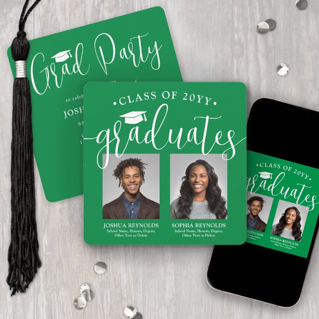 Invitation Double Diplomation 2 Photos Parti vert conjoint (Créateur téléchargé)